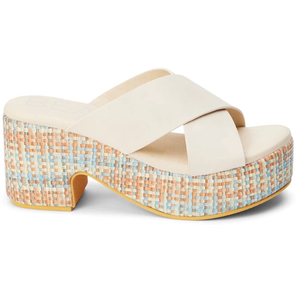 Matisse Beach Nellie Ivory Crisscross Vegan Leather Platform Heel Sandal EUC 7